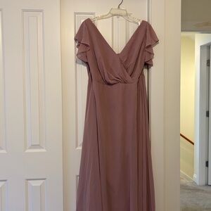 Mauve bridesmaid Maxi Dress with Flutter Sleeves